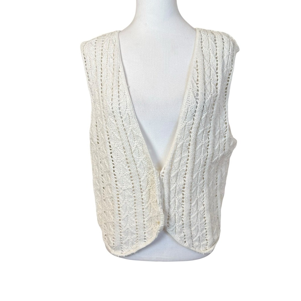 Vtg Ivory White Crochet Vest Medium Turtle Bay Open Knit 80s 90s Coquette